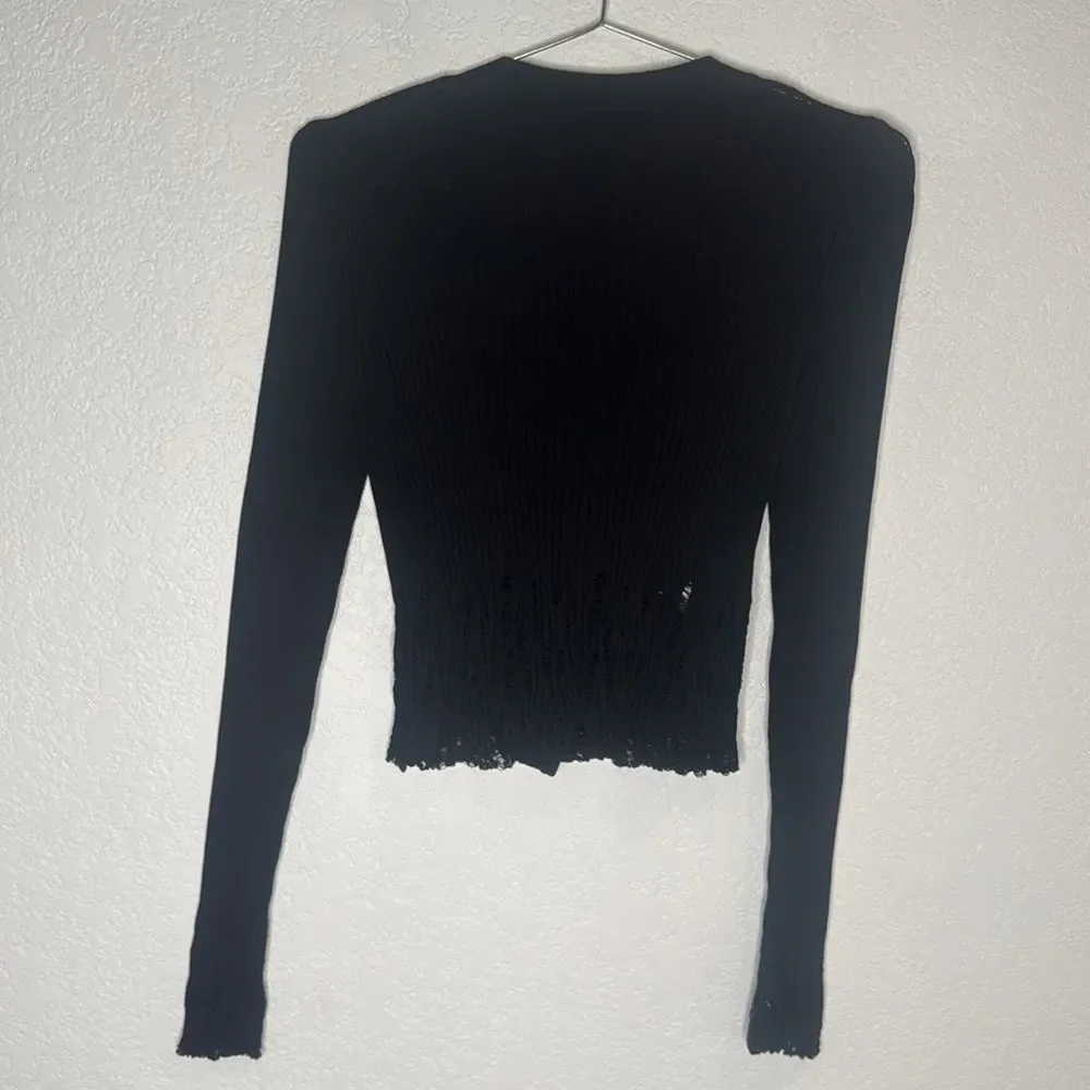 NWT Pinko Pallamano Cardigan Black with Pearl Button Distressed Cropped Large_6